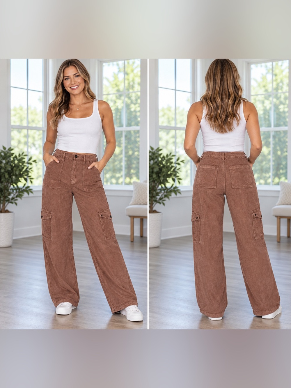 SO Corduroy Cargo Pants Women’s M Brown Wide Leg Utility Y2K/Fall/Utility/Casual